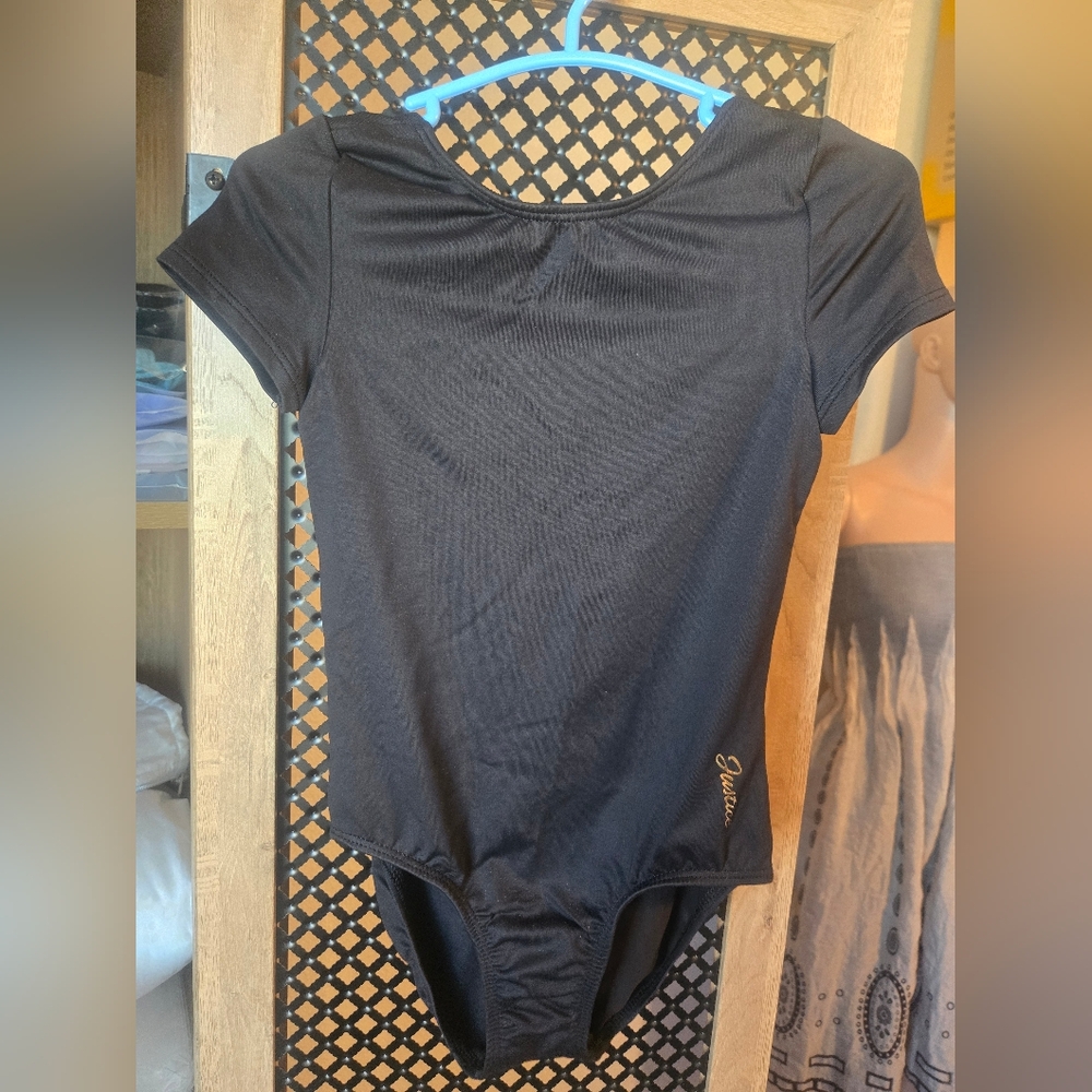 Justice Black Kids Leotard With Bow Across Upper Back